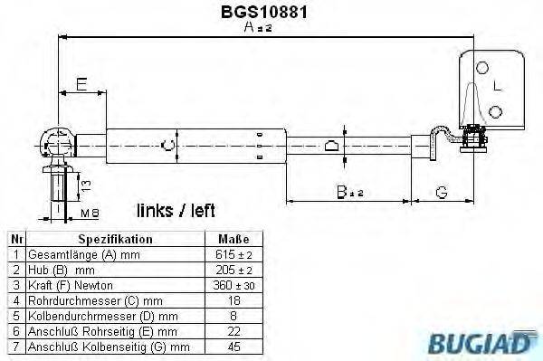 WALKER PRODUCTS 871069207 Газова пружина, кришка багажника