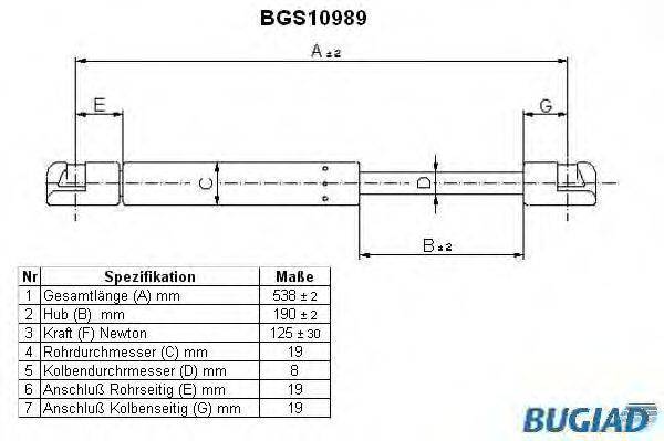 WALKER PRODUCTS 871029122 Газова пружина, капот