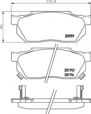 HELLA 20959 Комплект гальмівних колодок, дискове гальмо