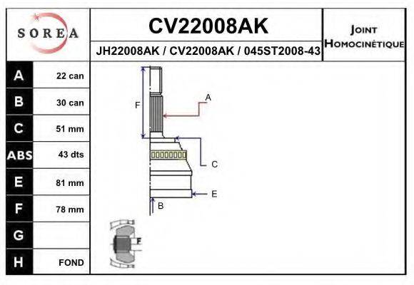 SERA JH22008AK Шарнірний комплект, приводний вал