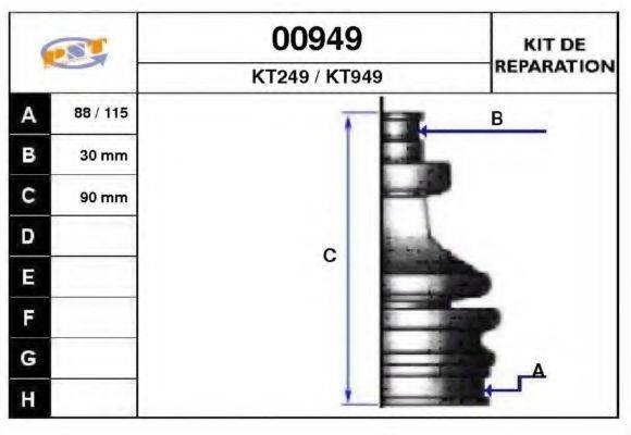 SNRA KT249 Комплект пильника, приводний вал