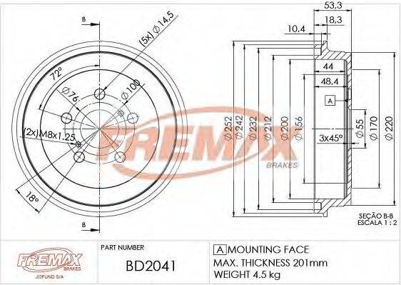 FREMAX BD2041 Гальмівний барабан