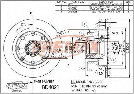 FORD F8UZ 1102 BA гальмівний диск