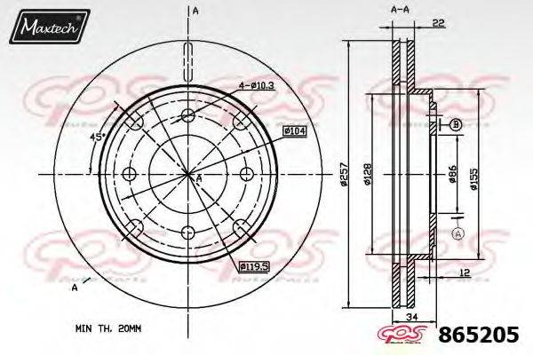 MAXTECH 865205 гальмівний диск