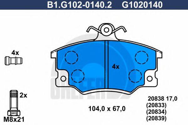 GALFER 20834 Комплект гальмівних колодок, дискове гальмо