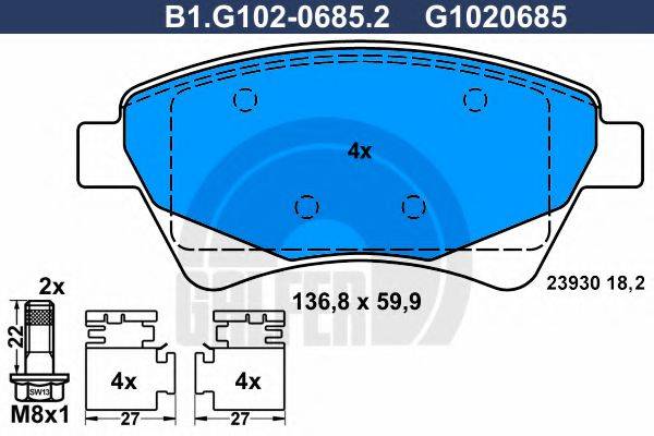 GALFER 23930 Комплект гальмівних колодок, дискове гальмо