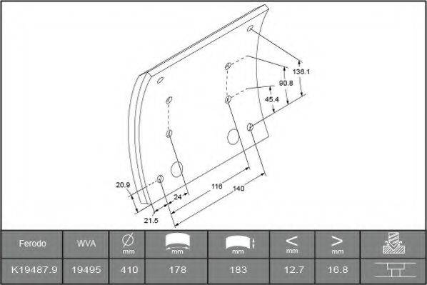 FERODO 19487 Комплект гальмівних черевиків, барабанні гальма